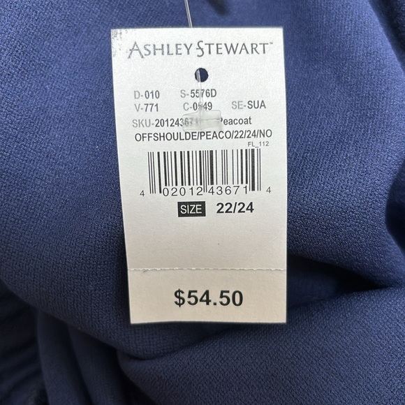 *Ashley Stewart Off-Shoulder Ruffle Dress Peacoat Blue 22/24 New With Tags - Picture 6 of 7